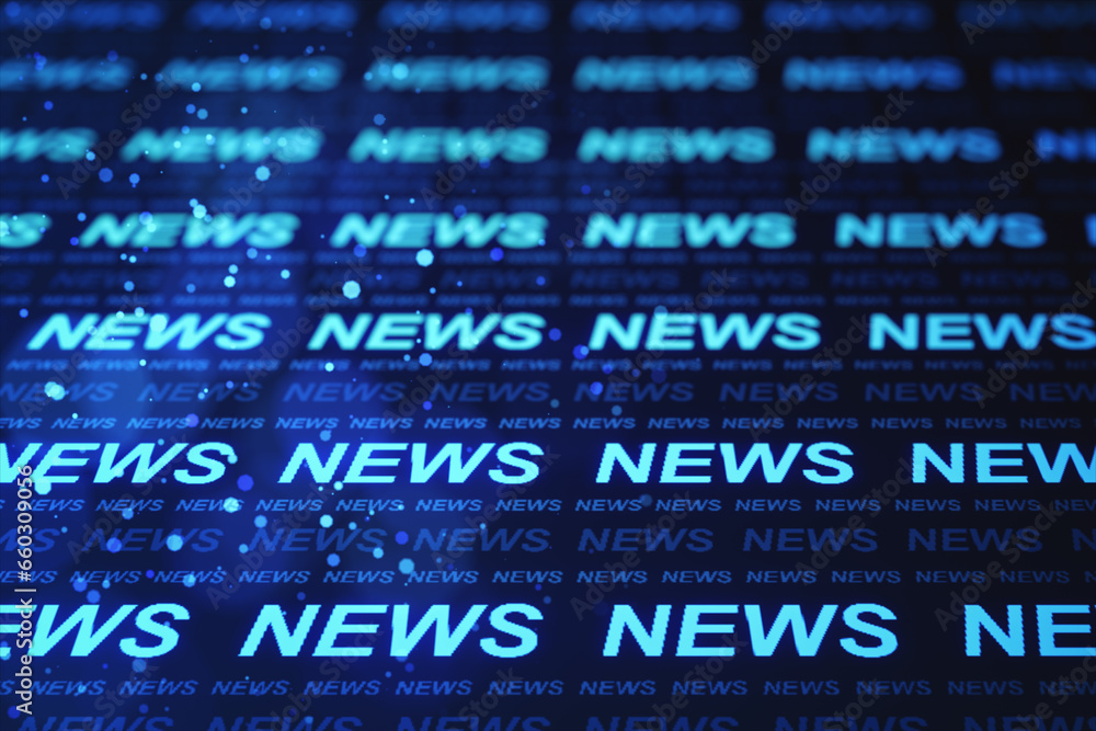 Creative hi-tech news hologram on blurry blue wallpaper. Television and digital communication concept. 3D Rendering. Creative hi-tech news hologram on blurry blue wallpaper. Television and digital communication concept. 3D Rendering.