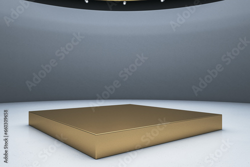 Empty concrete interior with podium and mock up place. 3D Rendering.