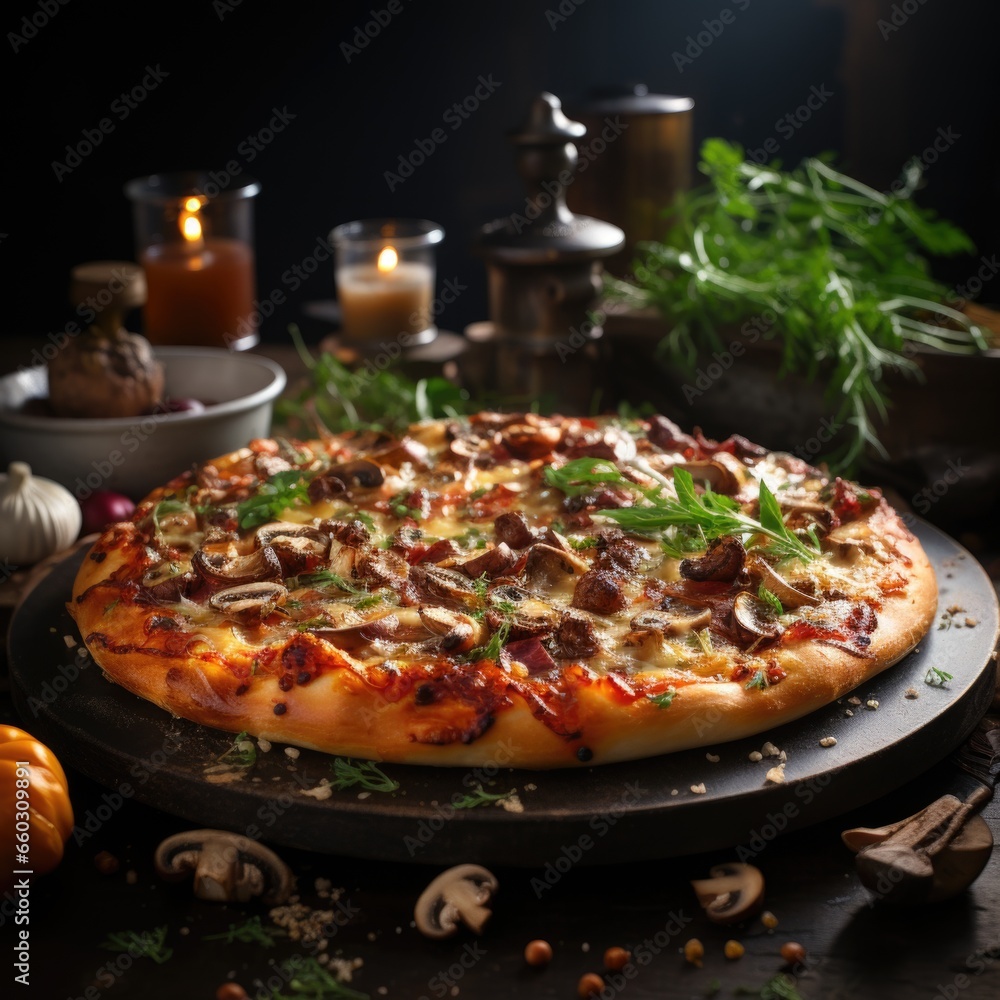 Prosciutto e Funghi Pizza with Ham and Mushrooms Prosciutto e Funghi Pizza with Ham and Mushrooms