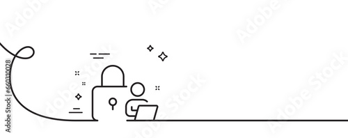 Lock line icon. Continuous one line with curl. Security access sign. Online padlock symbol. Lock single outline ribbon. Loop curve pattern. Vector