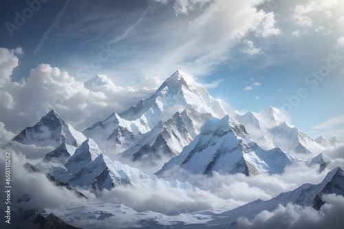 Mount Everest with clouds, AI Generated