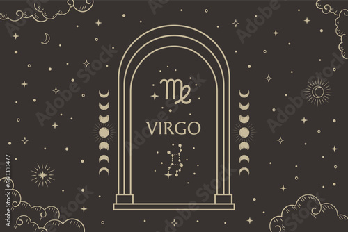 Virgo zodiac sign, Constellation illustration with dark night sky.