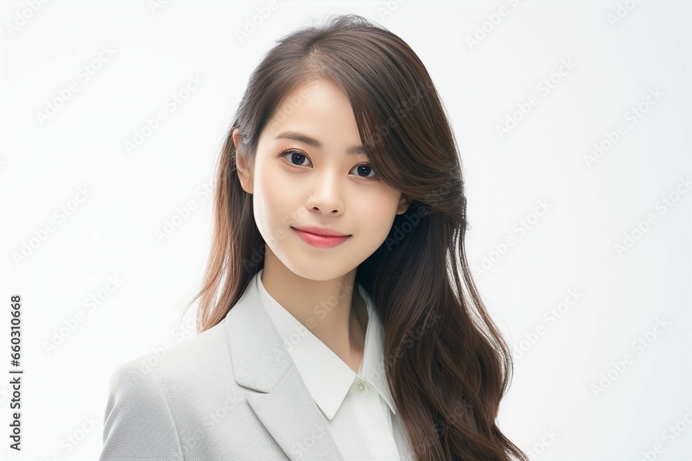 正面の日本人の女性ビジネスマンのポートレート写真(白背景・サラリーマン・スーツ・若手・新人・新入社員) 正面の日本人の女性ビジネスマンのポートレート写真(白背景・サラリーマン・スーツ・若手・新人・新入社員)