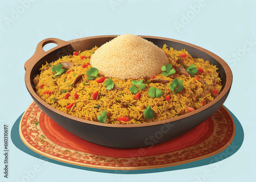 bowl with fried rice with egg and vegetables