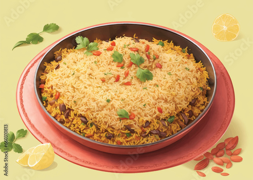 bowl with fried rice with egg and vegetables