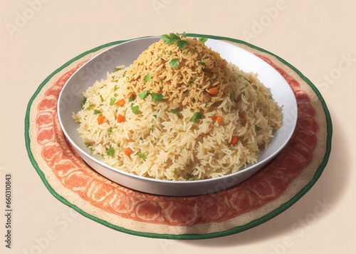 bowl with fried rice with egg and vegetables