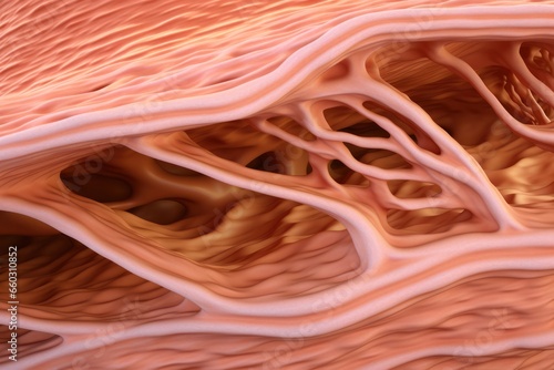 Close-up of collagen of a human skin, ageing process. Anatomy 3d render style
