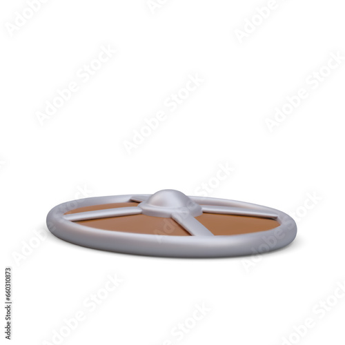 Professional equipment for knightly games. Side view of 3d realistic shield. Isolated on white background. Vector illustration in brown and gray colors