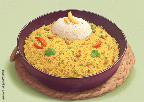 bowl with fried rice with egg and vegetables