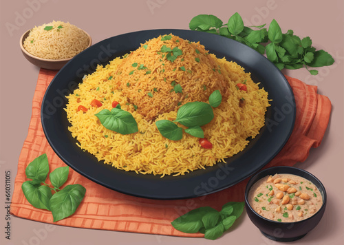 bowl with fried rice with egg and vegetables