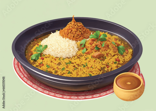 bowl with fried rice with egg and vegetables