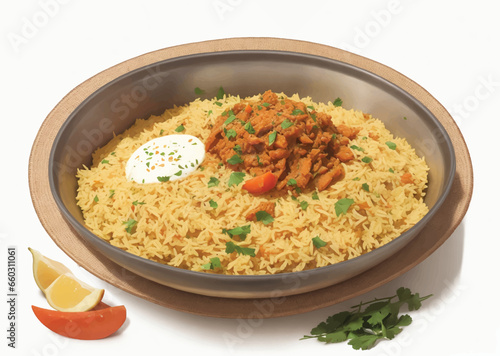 bowl with fried rice with egg and vegetables