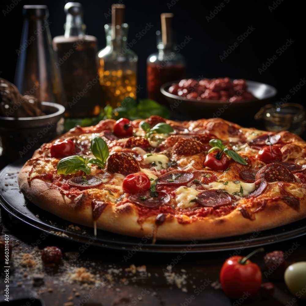 Spicy Diavola Pizza with Salami and Chili Peppers