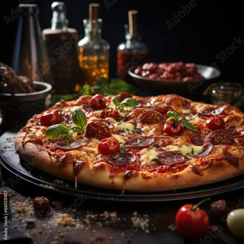 Spicy Diavola Pizza with Salami and Chili Peppers