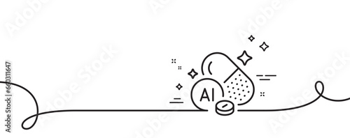 Aluminium mineral line icon. Continuous one line with curl. Chemical element Al sign. Capsule or pill symbol. Aluminium mineral single outline ribbon. Loop curve pattern. Vector