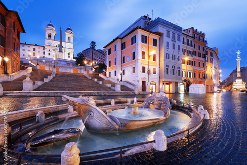 The Spanish Steps in Rome, Italy at Blue Hour