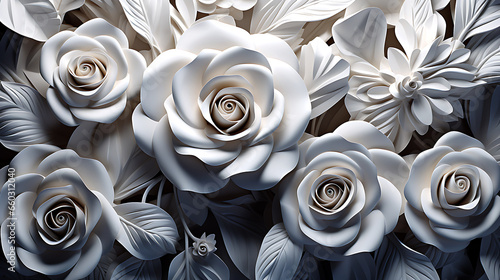 white rose seamless flower for wall tiles design. 3d illustration and 3d rendering