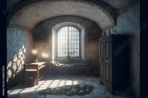 interior gritty prison cell white marble medieval fantasy ultrarealistic dramatic cinematic 8k 