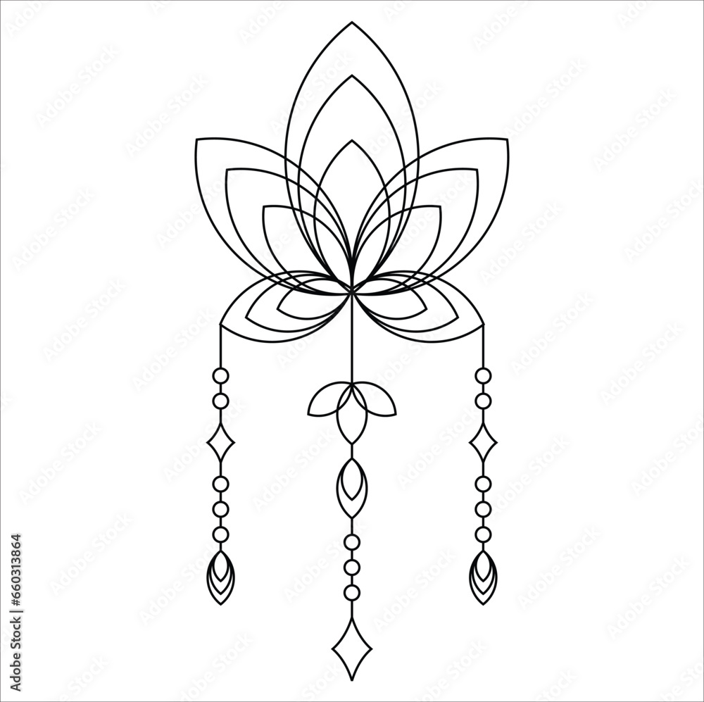 Vector mandala lotus tatoo.design for interior design, textile patterns, textures, posters, package, wrappers, gifts, tatoo idea, etc. Eps 10
