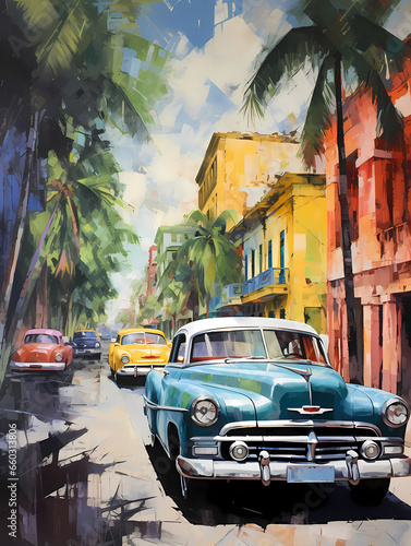 illustration de voitures de couleurs en ville    Cuba