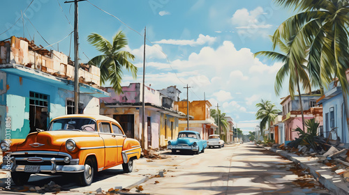 illustration de voitures de couleurs en ville à Cuba photo