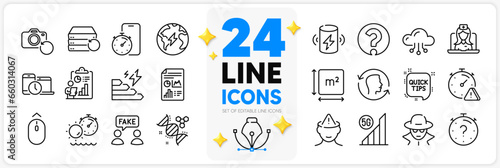 Icons set of Chemistry dna, 5g wifi and Telemedicine line icons pack for app with Recovery server, Question mark, Charge battery thin outline icon. Consumption growth, Square area. Vector