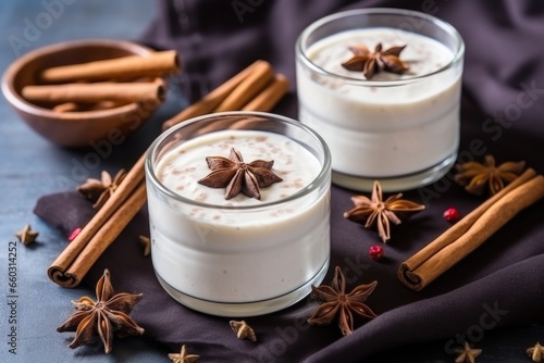 spiced coconut yogurt with star anise and cinnamon sticks