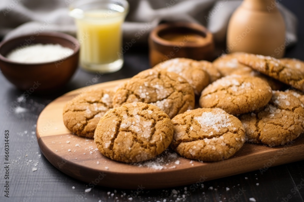 homemade ginger cookies laying on wooden board homemade ginger cookies laying on wooden board