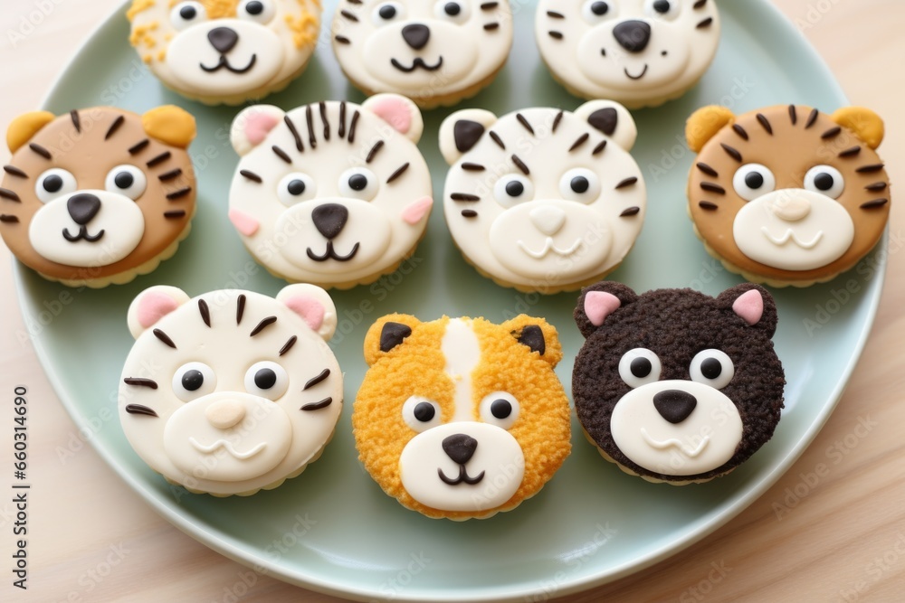 cupcakes with distinct animal face decorations cupcakes with distinct animal face decorations