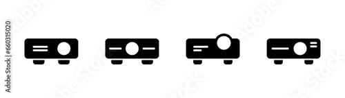 Projector glyph icon. Video projector icon set. Black cinema projector sign. Presentation illustration. Stock vector illustration.