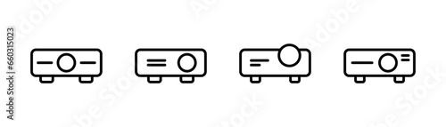 Projector line icon. Video projector icon set. Cinema projector sign. Presentation illustration. Editable stroke. Stock vector illustration.