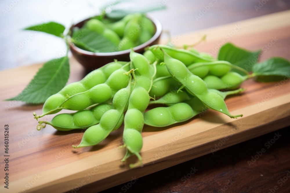 photo of edamame on wooden board photo of edamame on wooden board