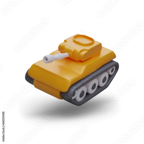 Realistic military heavy equipment. Element of weapon for cartoon army. 3d game concept. Tank for online computer game. Vector illustration with white background