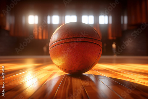 Burning passion Basketball engulfed in flames, glowing lights. AI Generative magic highlights the fierce intensity and energetic play of this dynamic sport.
