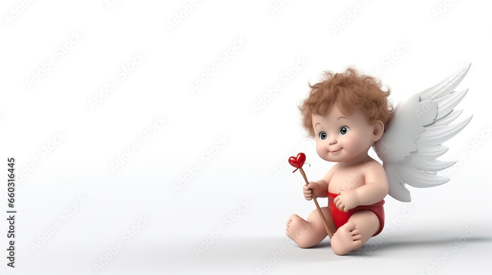 3d cute baby cupid with wings and a heart. 3d cute baby cupid with wings and a heart.