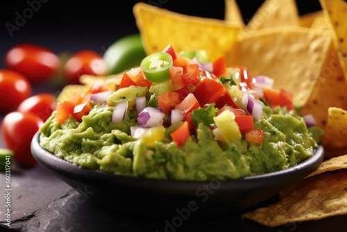 close-up shot of guacamole on a nacho