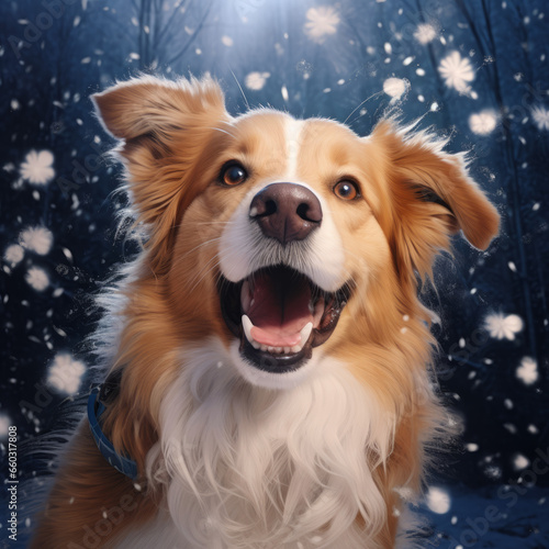 happy dog playing in snow loving the winter and snowflakes  © Jasenko