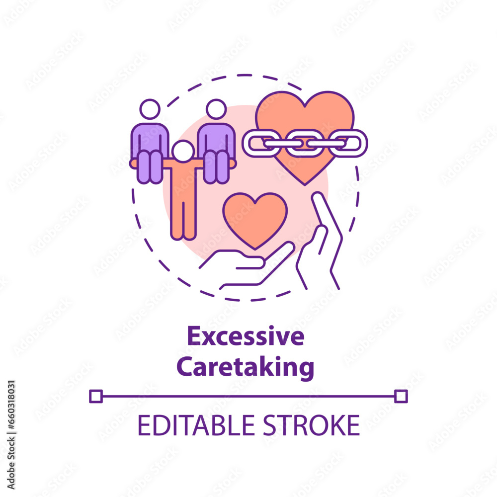Fototapeta premium 2D editable thin line icon excessive caretaking concept, isolated vector, multicolor illustration representing codependent relationship.