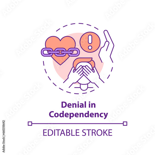 2D editable thin line icon denial in codependency concept, isolated vector, multicolor illustration representing codependent relationship.