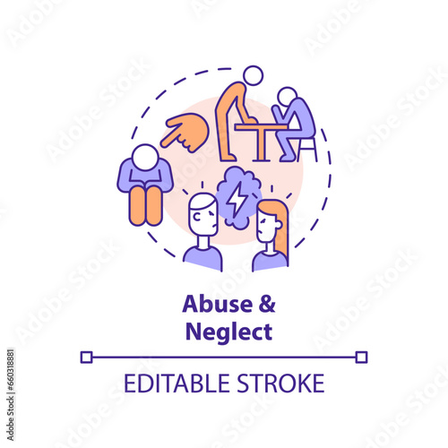 2D editable thin line icon abuse and neglect concept, isolated vector, multicolor illustration representing codependent relationship.