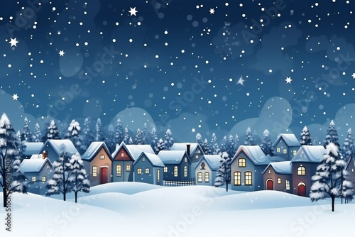 Winter landscape. Christmas background with fairy tale houses. Snowy town at holiday eve. illustration. © Yulia