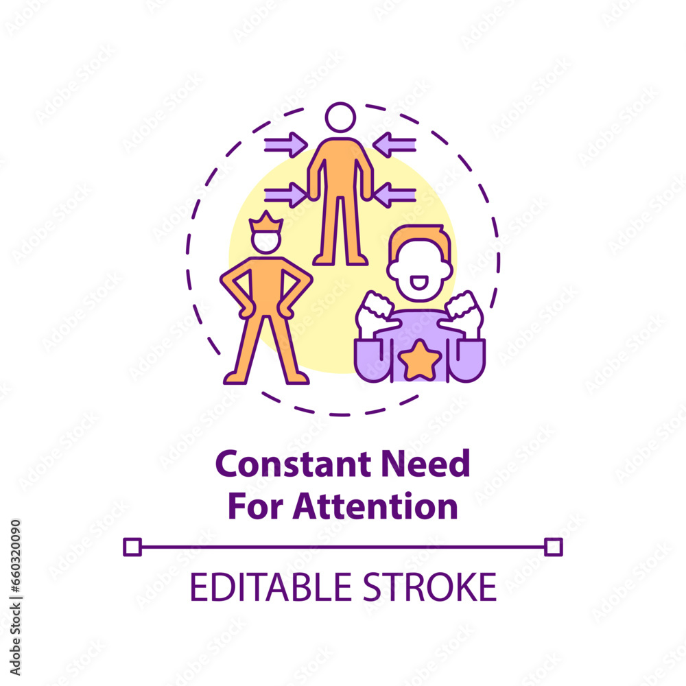 2D editable thin line icon constant need for attention concept, isolated vector, multicolor illustration representing codependent relationship.