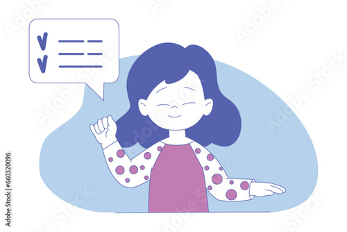 Smiling Girl First Grader Talking with Speech Bubble Vector Illustration