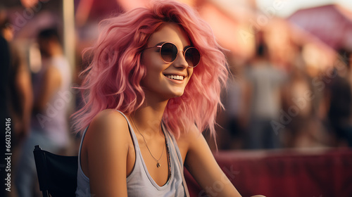 Girl with Pink Hair at Music Festival