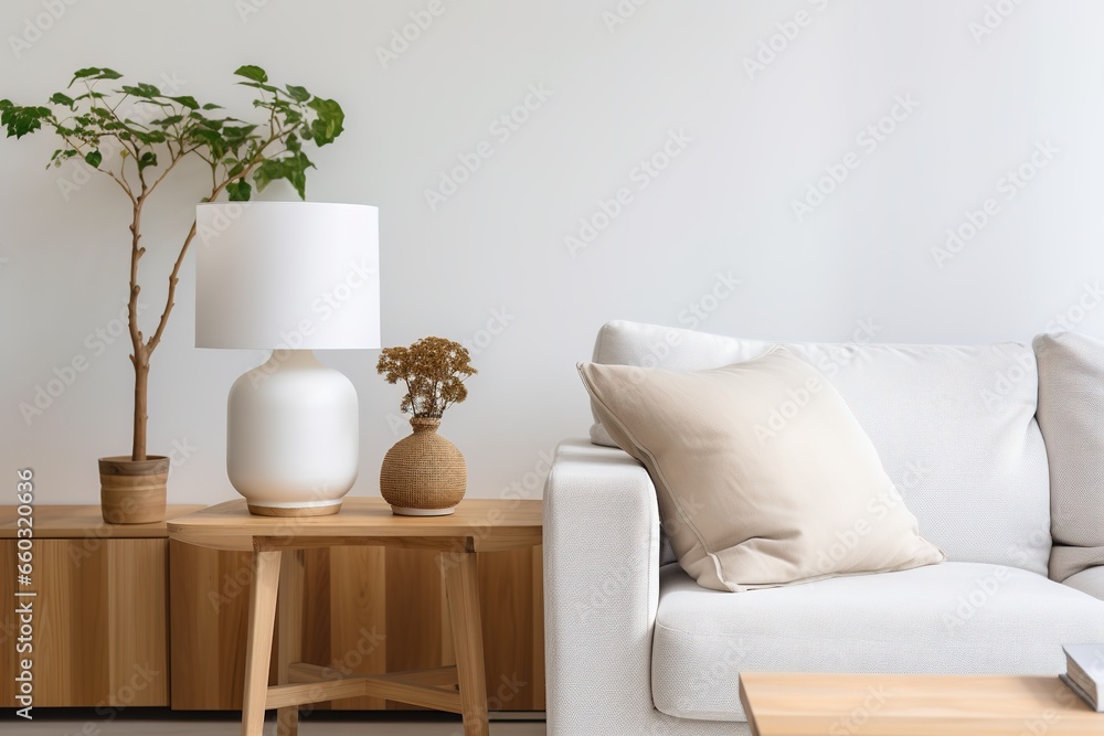 Cozy and modern living room interior encompasses walls with wooden cabinets. Cozy and modern living room interior encompasses walls with wooden cabinets.
