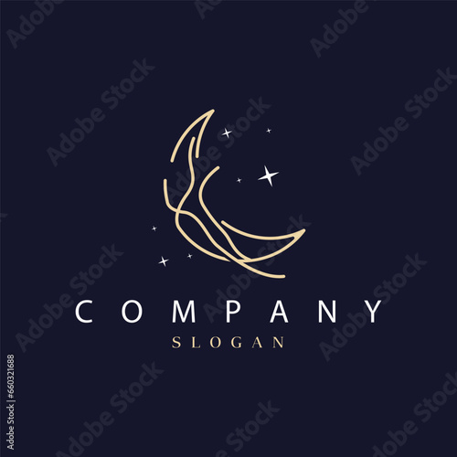 Moon Logo, Star Sky Moon Design Premium Vector Illustration Template