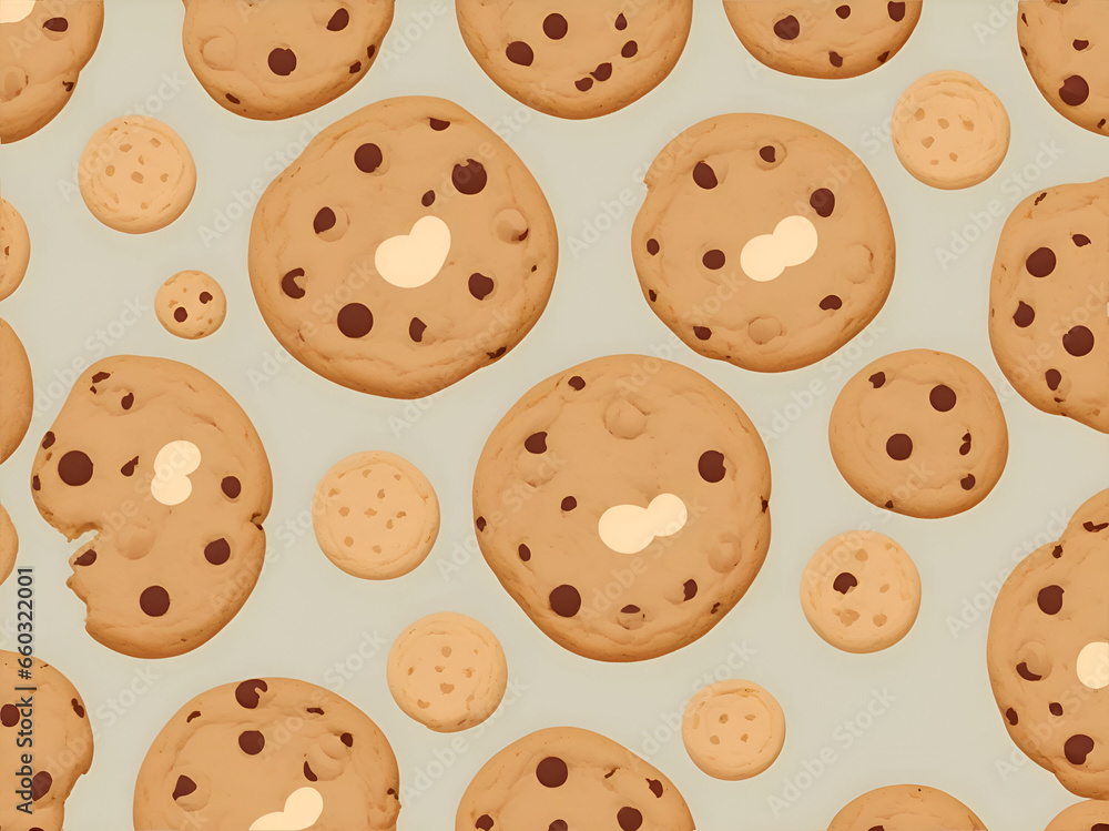 seamless background with chocolate chip cookies, ai generative seamless background with chocolate chip cookies, ai generative