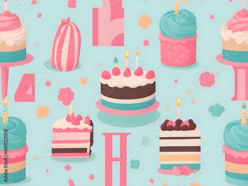 birthday cake pattern background, ai generative 