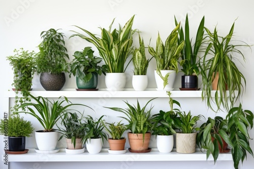 air purifying plants on a clean, white shelf
