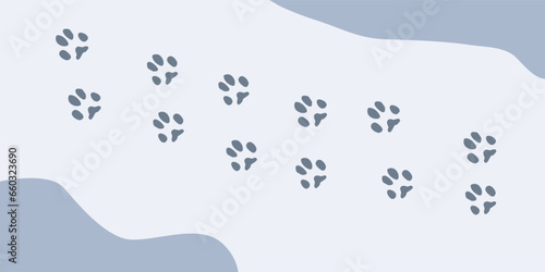 Rabbit paws on snow . Winter animal paw prints, vector rabbit footprints in flat style blue on white illustration for different design uses.